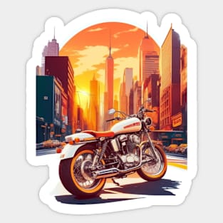 Retro Motorcycle T-Shirt Design Featuring New York City Street Sticker